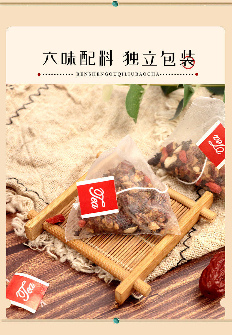 Ginseng Goji Six Treasures Tea Mulberry Longan Herbal Tea for Energy & Wellness