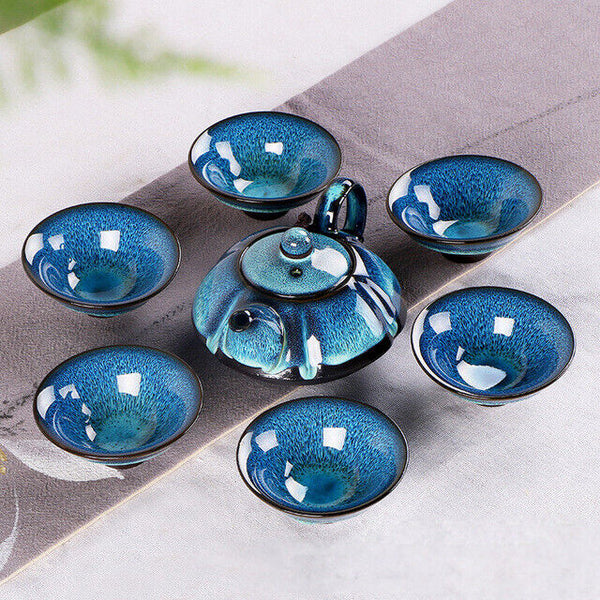 Porcelain Set 6 Cups 1 Tea Pot Starry Sky Tea Set Jingdezhen  Kung Fu Tea Cup
