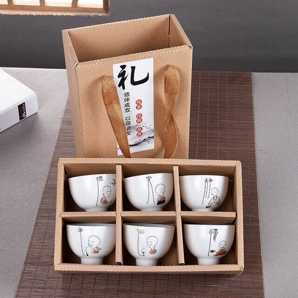 6Pcs Hand Painted Ceramic Creative Gifts Kung Fu Tea Set Bowl Chinese Porcelain