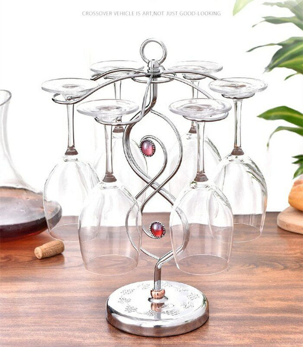 Red Wine Rack Standing with 6 Hooks Kitchen Decor New Nordic Style Goblet Holder
