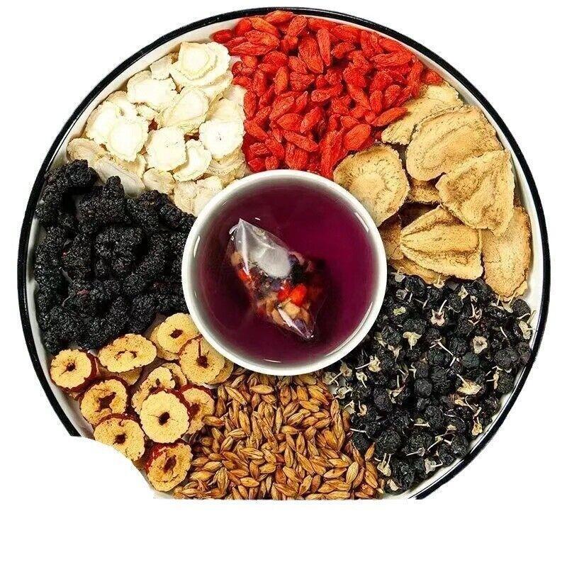Natural Ginseng Mulberry Black Goji Berry Red Date Dried Health Tea -100g