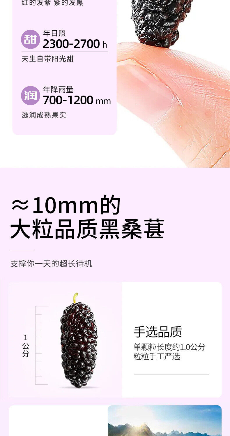 HelloYoung 200g Dried Black Mulberries No Sand Premium Grade Sweet and Fragrant