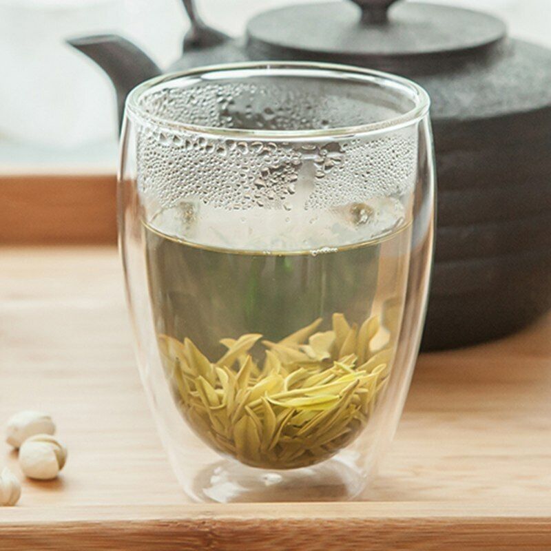 Tea Set Coffee Mugs Tea Cup Double Glass Cup Transparent Heat-resistant Wood Lid