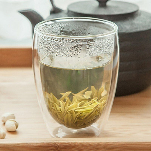 Tea Set Coffee Mugs Tea Cup Double Glass Cup Transparent Heat-resistant Wood Lid