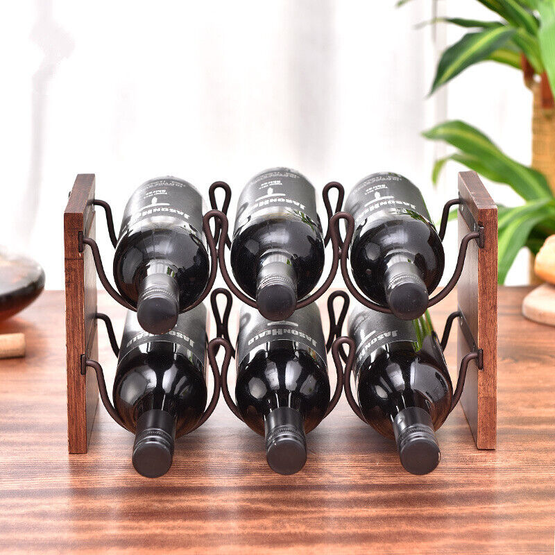Solid Wood Double Layer Red Wine Rack Wrought Iron Decoration New Bottle Holder