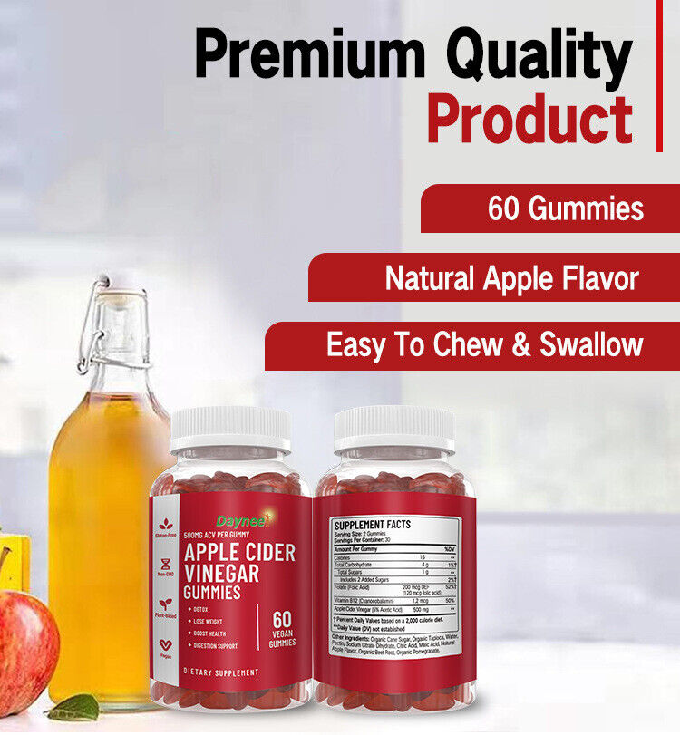 Vitamin B12 Apple Cider Vinegar Gummies Detox Boost 60 Vegan Capsules