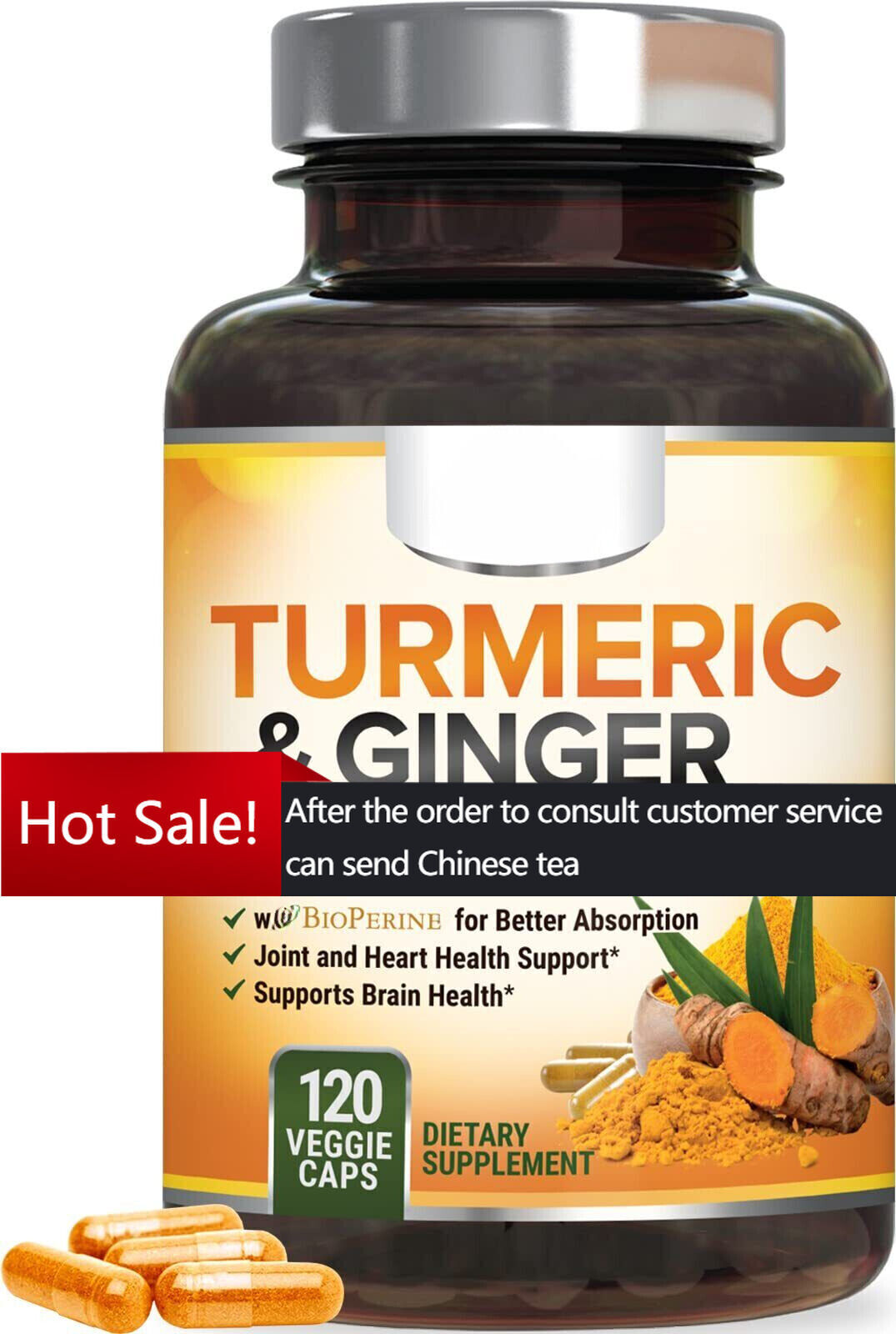 Turmeric Curcumin with Ginger - 95% Curcuminoids 2600mg Max potency w BioPerine Main image