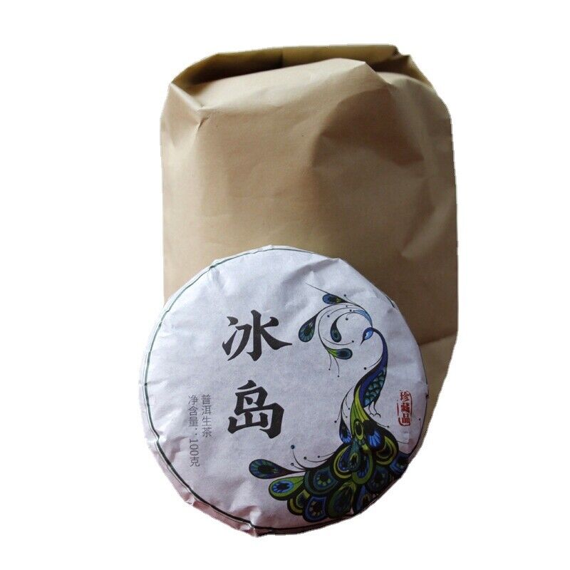 HelloYoung 100g Yunnan Pu'er tea Icelandic raw peacock green cake seven cakes Mengku tea