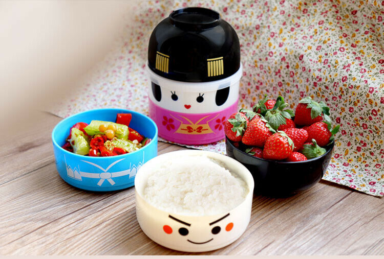 Japanese-style Cartoon Bento Box Round Plastic Lunchbox Microwaveable Tableware