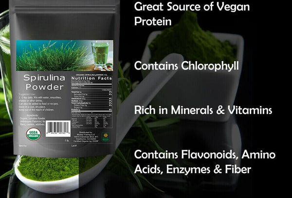 Spirulina Powder Organic 100% Pure Non-Gmo Non-Irradiated 2.2 lbs. (1 kilo)