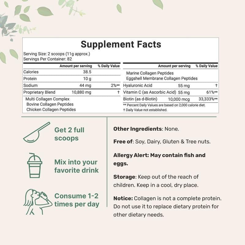 Multi Collagen Protein Powder-2 lb Hydrolyzed Peptides I,II,III,V,X