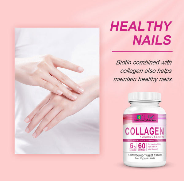 Collagen Vitamin C Biotin Tablets for Healthy Skin Hair Nail 60tablets/bottle