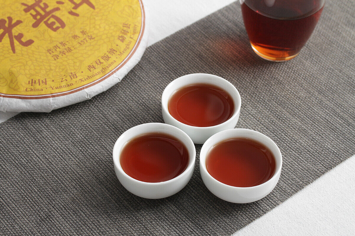 HelloYoung 357g Yunnan Puerh Ripe Tea Dry Storage Ripe Tea Menghai Flavor Seven Seed Cake