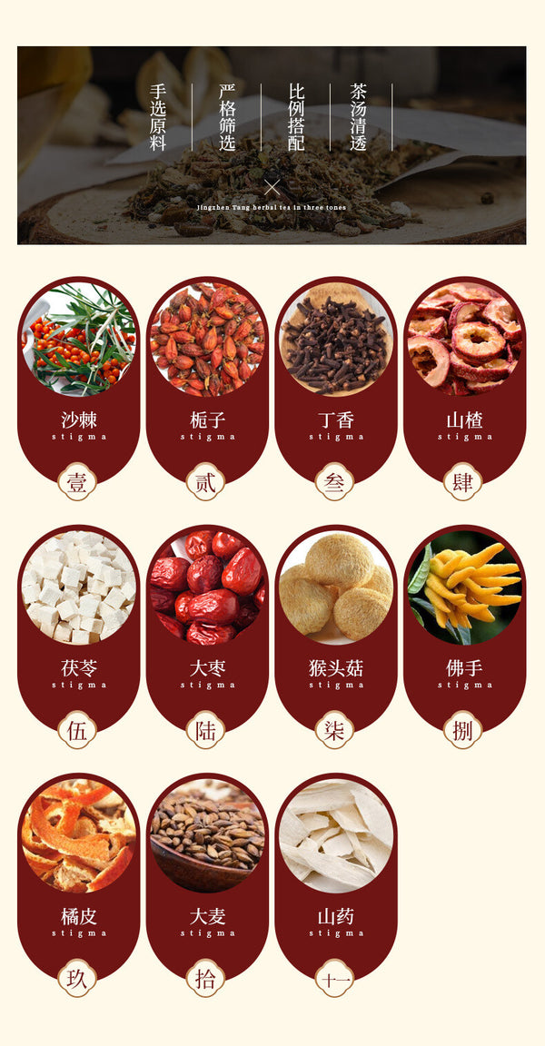 Lion's Mane Clove Sandthorn Herbal Tea with Jiu Zhen Flower Tea Bags