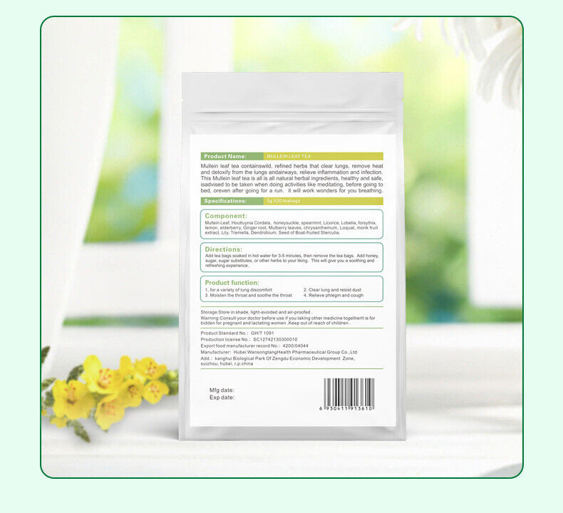100% Natural Mullein Leaf Herbal Tea For Lung Cleansing Relief Cough Metabolism
