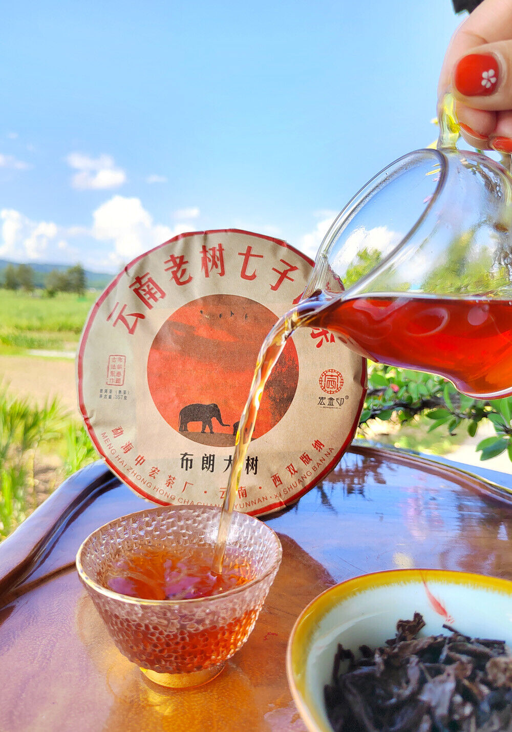 HelloYoung Puerh Ripe Tea Brown Mountain Ripe Tea Yunnan Seven Seed Cake Menghai Pu'er