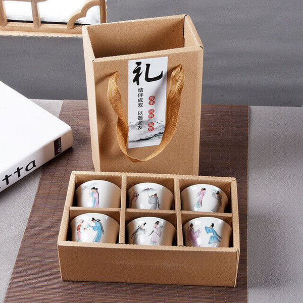 6Pcs Hand Painted Ceramic Creative Gifts Kung Fu Tea Set Bowl Chinese Porcelain