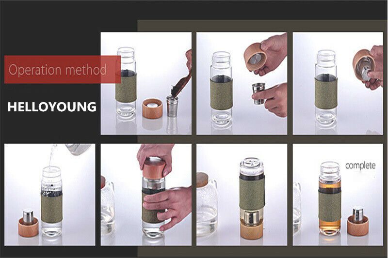 Portable Glass Tea Water Bottle Stainless Steel Filter Bottle Tumbler Drinkware