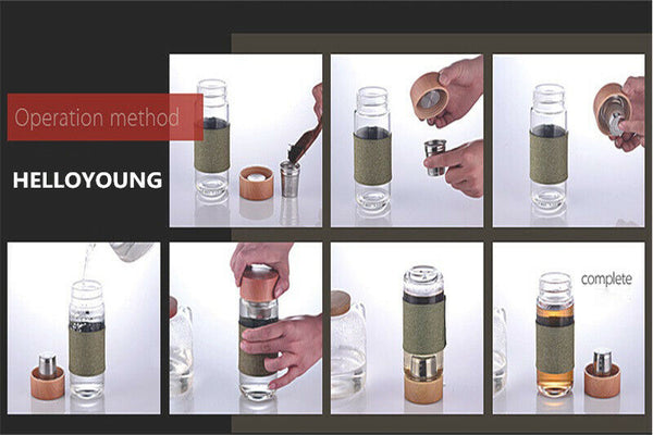 Portable Glass Tea Water Bottle Stainless Steel Filter Bottle Tumbler Drinkware