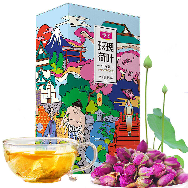 HelloYoung Cherry Blossom Rose Lotus Leaf Tea Herbal Tea Nutritious Health Tea 150g/5.29oz