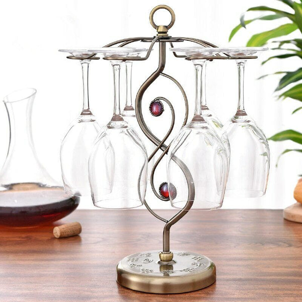 Red Wine Rack Standing with 6 Hooks Kitchen Decor New Nordic Style Goblet Holder