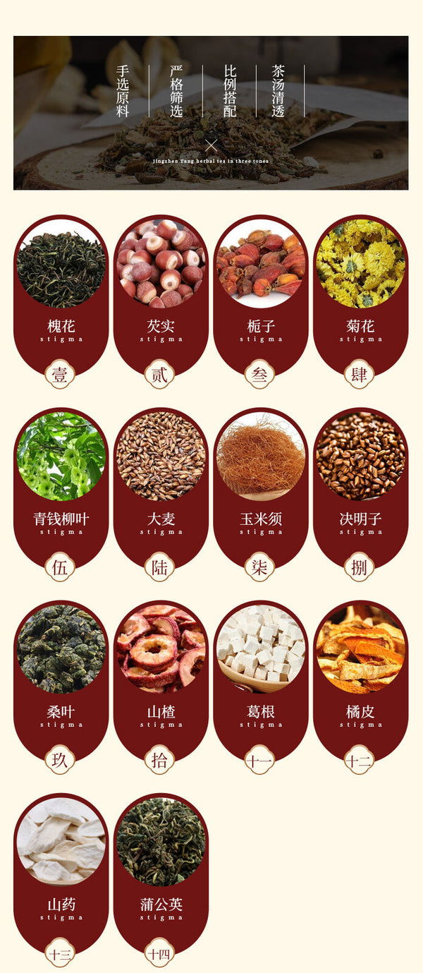 Herbal Tea with Qing Qian Liu Gardenia and Sophora for Detox Tea Bags