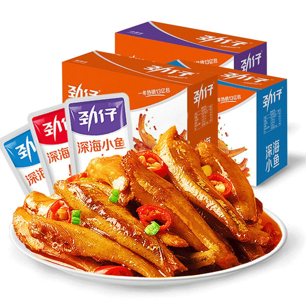 Jinzai Small Fish Spicy Dried Small Fish Spicy Snacks  劲仔小鱼仔香辣小鱼干 12g*20 Packs