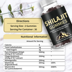 100% Pure Himalayan Shilajit Gummies Organic ,Ashwagandha  Boost Energy 60count