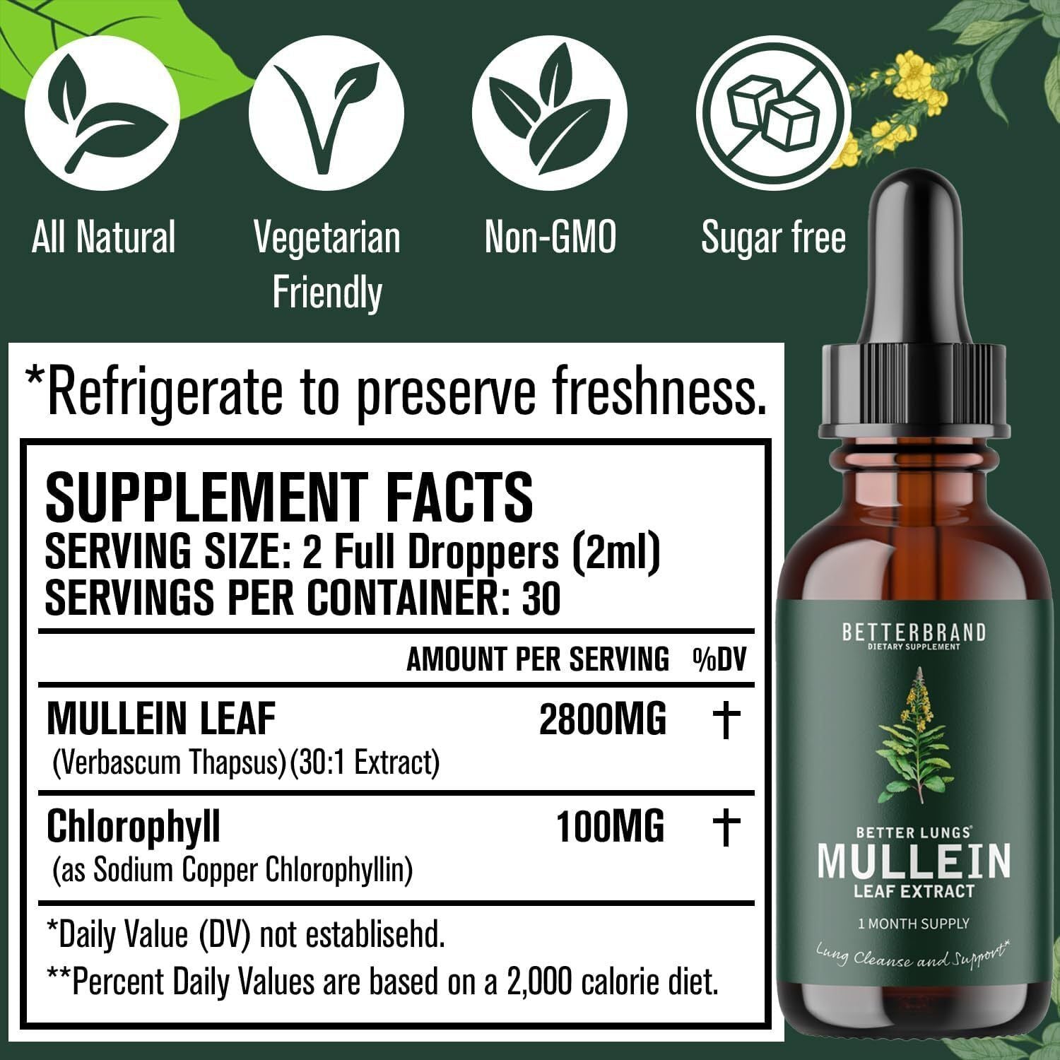 Mullein Leaf Extract Drops All-natural Ingredients Health Care Triple absorption
