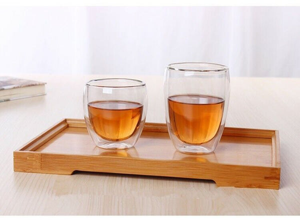 Tea Set Coffee Mugs Tea Cup Double Glass Cup Transparent Heat-resistant Wood Lid