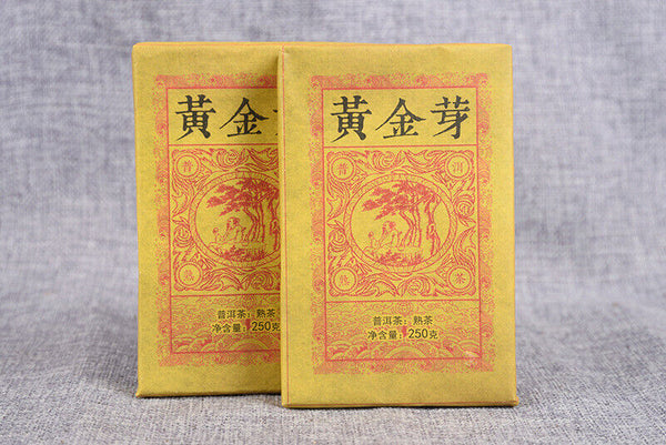 HelloYoung Yunnan Pu'er Ripe Tea Golden Bud Ripe Tea Brick 250g