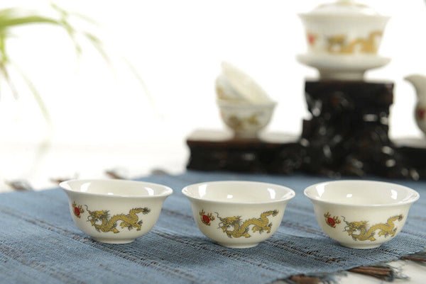 Tea Pot Dragon White Jade Porcelain Ceramic KungFu Tea Set Cup Teapot Sauser Set