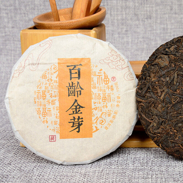 cooked tea cake Bailing Golden Bud cooked cake 100g Natural Pu-Erh Tea