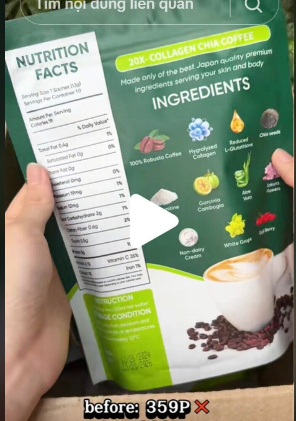 Collagen Protein Chia Seed Coffee Original Superfood Blend Natural 120g