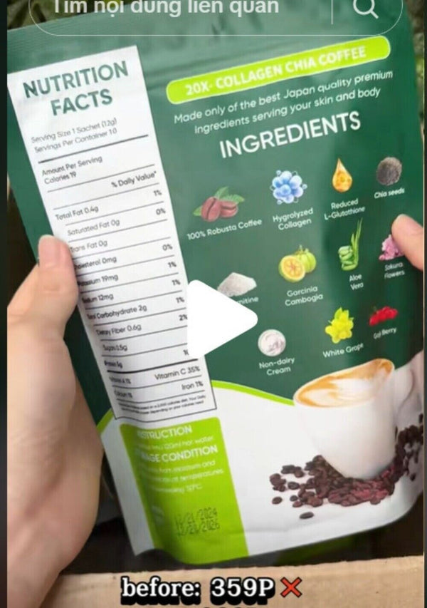 Collagen Protein Chia Seed Coffee Original Superfood Blend Natural 120g