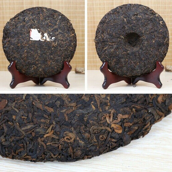 HelloYoung 357g Ba Jiao Ting Li Ming 7590 Yunnan Qizibing Tea Aged Ripe Puer Tea Cake