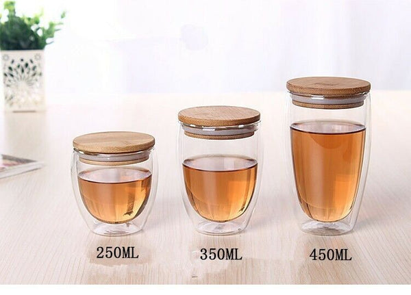 Tea Set Coffee Mugs Tea Cup Double Glass Cup Transparent Heat-resistant Wood Lid