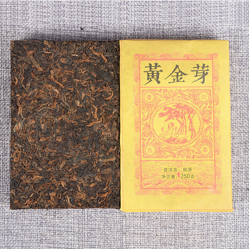 Yunnan Pu'er Tea Ripe Tea Golden Bud Ripe Brick Weight Loss Healthy Drink 250g Secondary image
