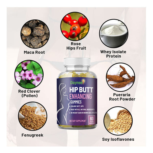 Hip Butt Enhancing Gummies - Big Butt Capsule, 60 Capsules per Bottle, Natural