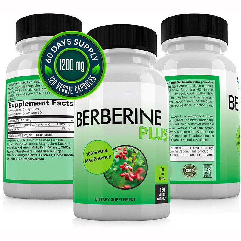 Berberine Plus 1200mg Per Serving - 120 Veggie Capsules Royal Jelly, Supports Main image
