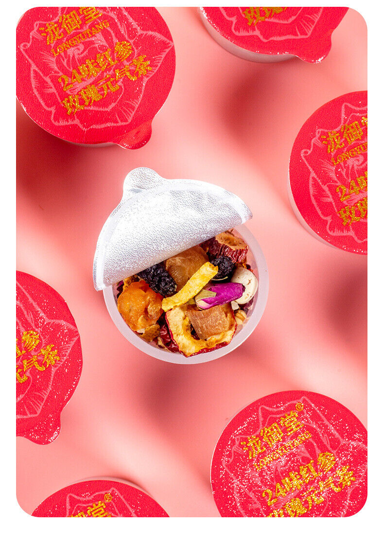 24 Flavor Red Ginseng Rose Tea Longan Herbal Blend Small Can Relaxation Wellness