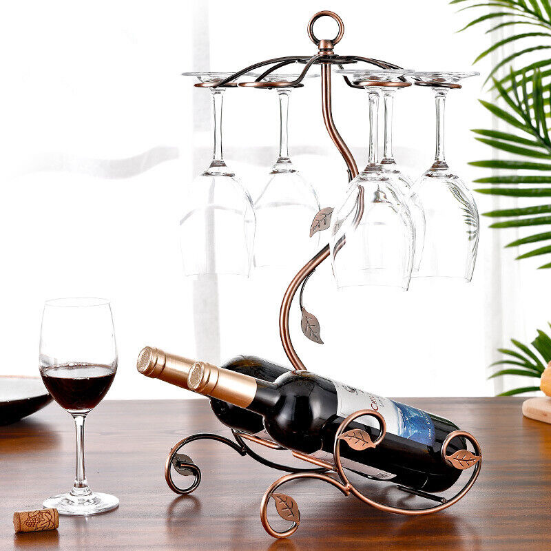 Stand Hanging Glasses Rack Bottle Holder Iron Wire Maple Leaf Hollow Wine Rack