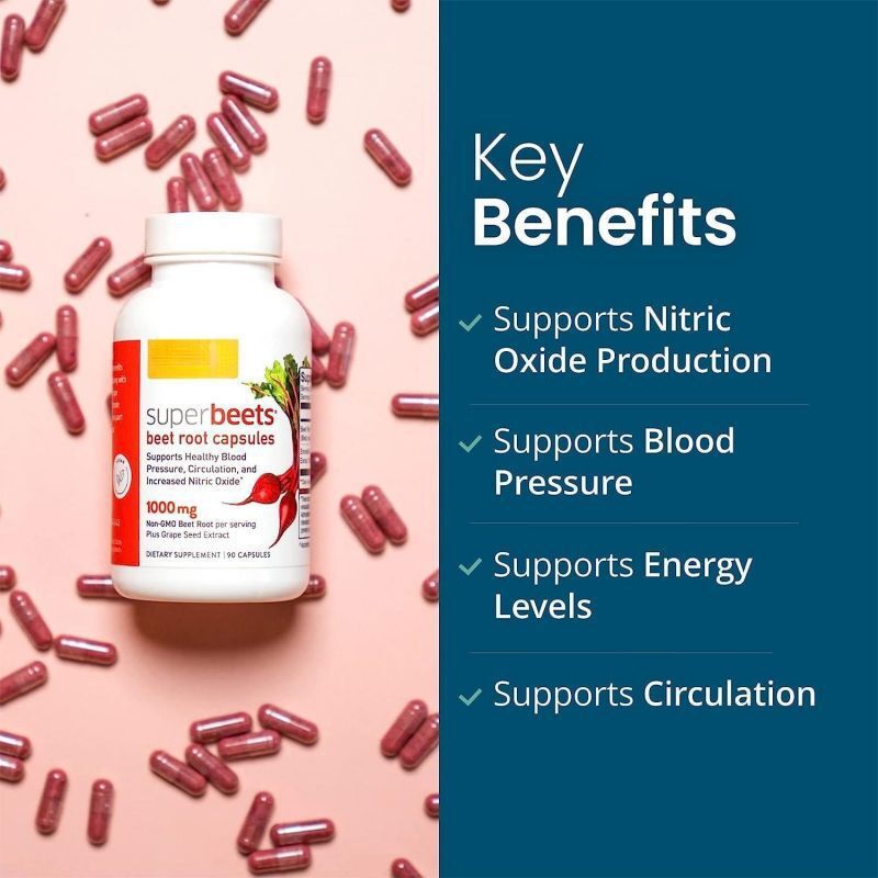 Organic Super Beets Root Capsules 90, 1000mg helps in Brain & Blood