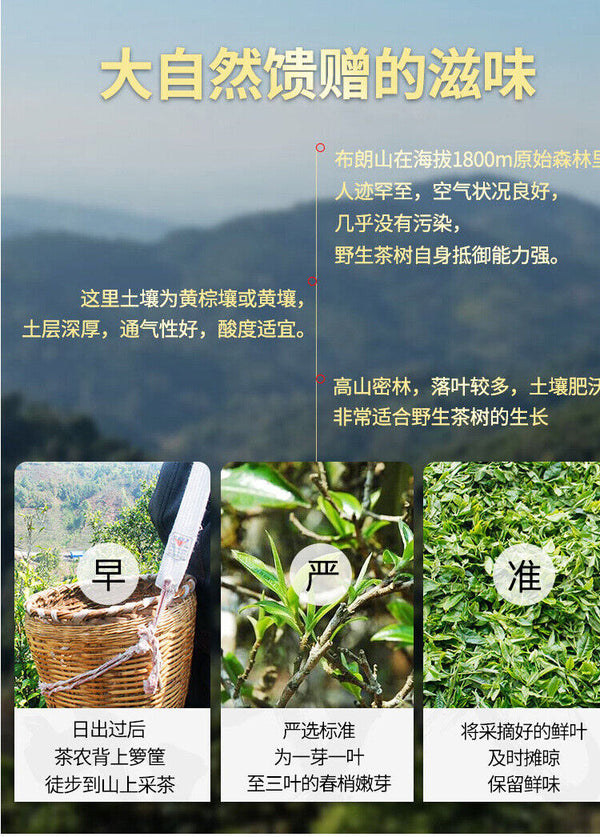 HelloYoung 357G Brown Mountain Pu-erh Raw Tea Ancient Pure Material Pu-erh Seven Seed Cake