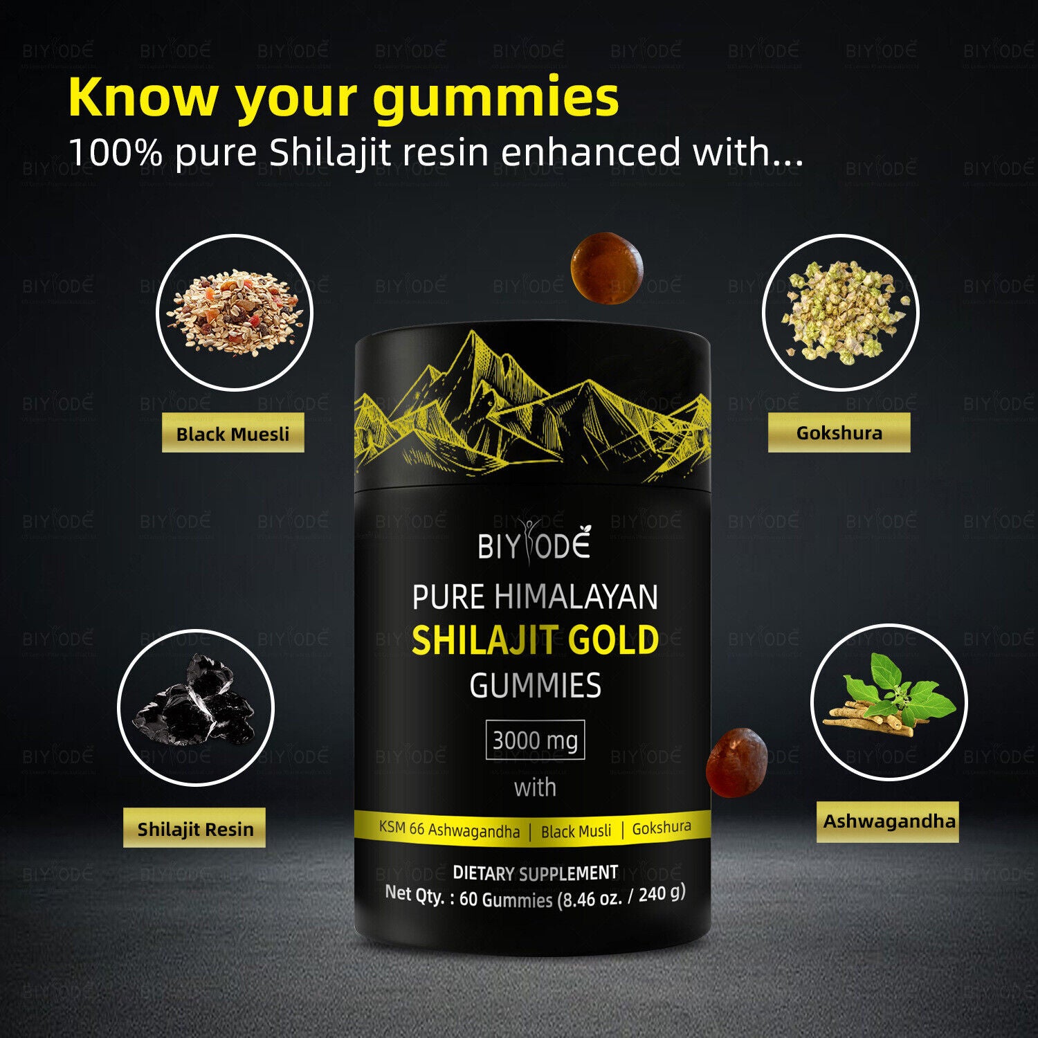 Shilajit Gummies Pure 100% Himalayan Organic Shilajit Resin Natural Supplement