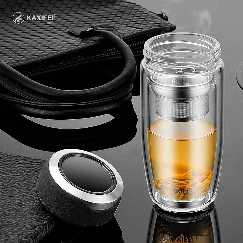 Double Glass Water Bottle Tea Transparent Bottles Stainless Steel Bottle Infuser