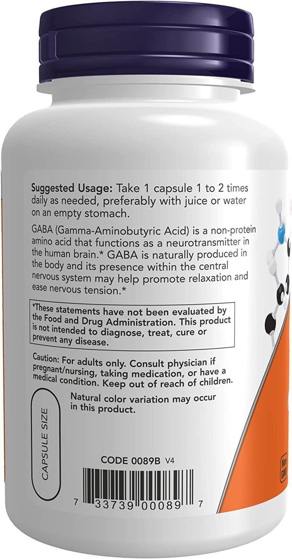 GABA Capsules 100ct - Gamma-Aminobutyric Acid Supplement for Relaxation