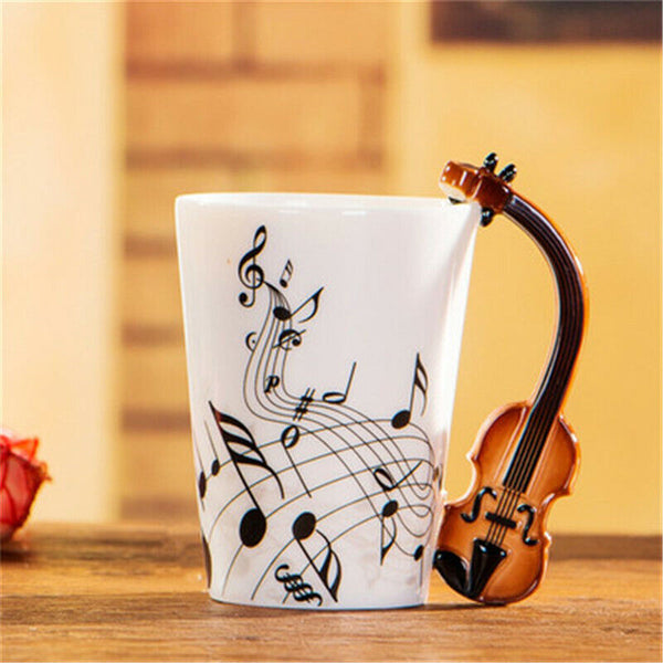 Milk Stave Cups with Handle Music Violin Guitar Ceramic Coffee Tea Drinkware Mug