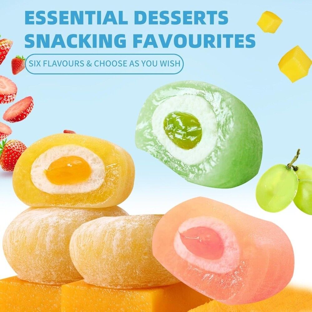 Japanese Daifuku Mochi Rice Cakes with Strawberry and Mango Sweet Dessert Snack Main image