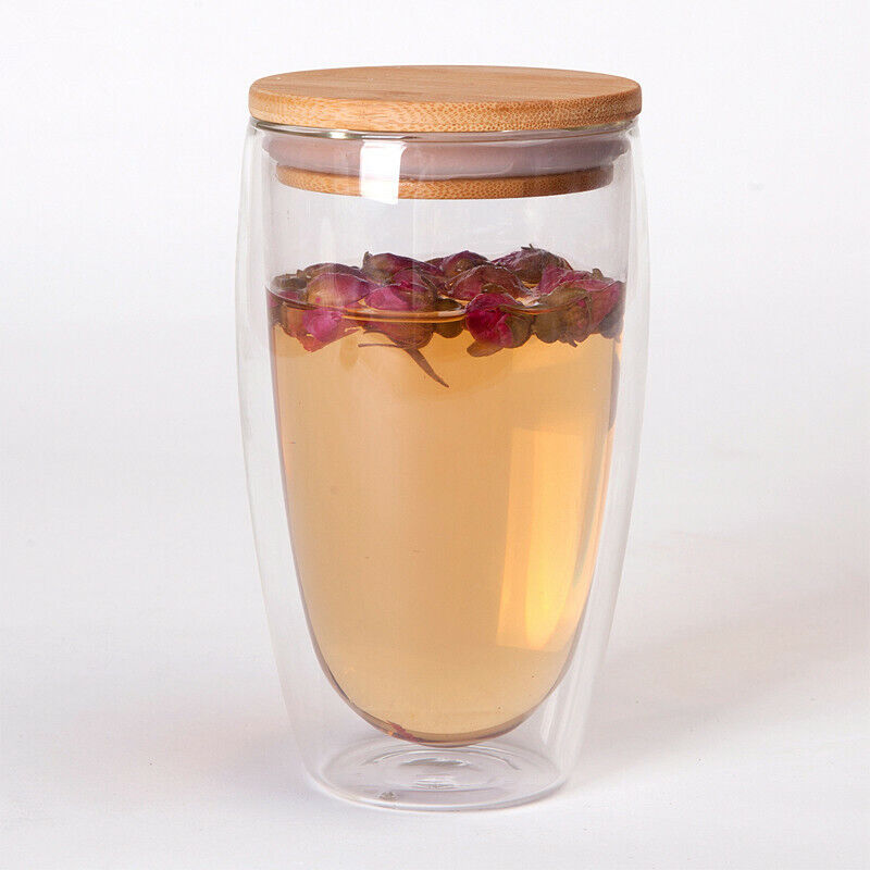 Tea Set Coffee Mugs Tea Cup Double Glass Cup Transparent Heat-resistant Wood Lid